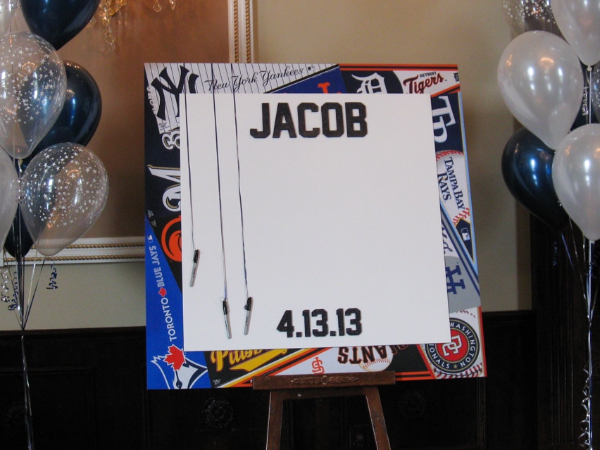 Bar Mitzvah Sign in Board with Sports Team Pennant Border