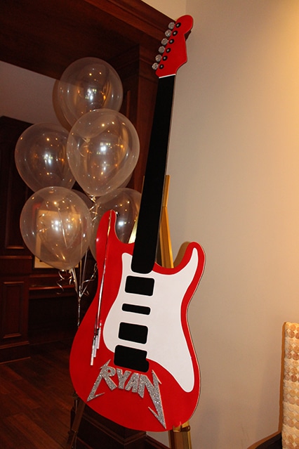 Music Themed Bar Mitzvah with Guitar Shaped Sign in Board