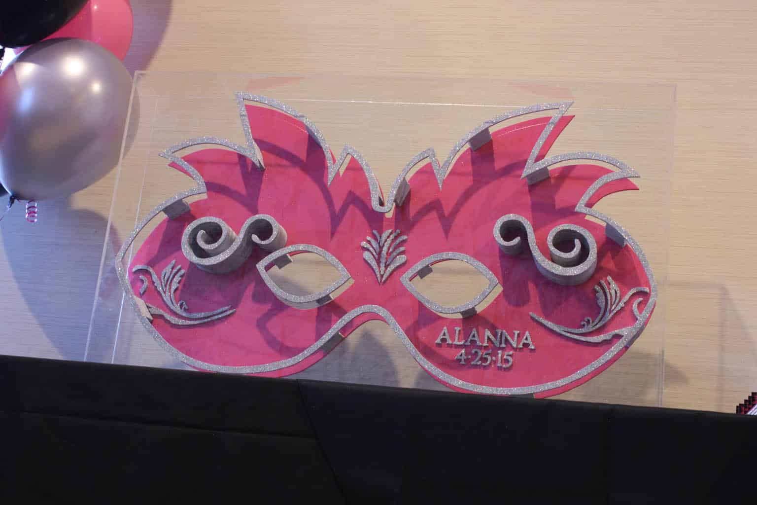 Masquerade Themed Shadow Box Sign in Board with 3D Glittered Mask