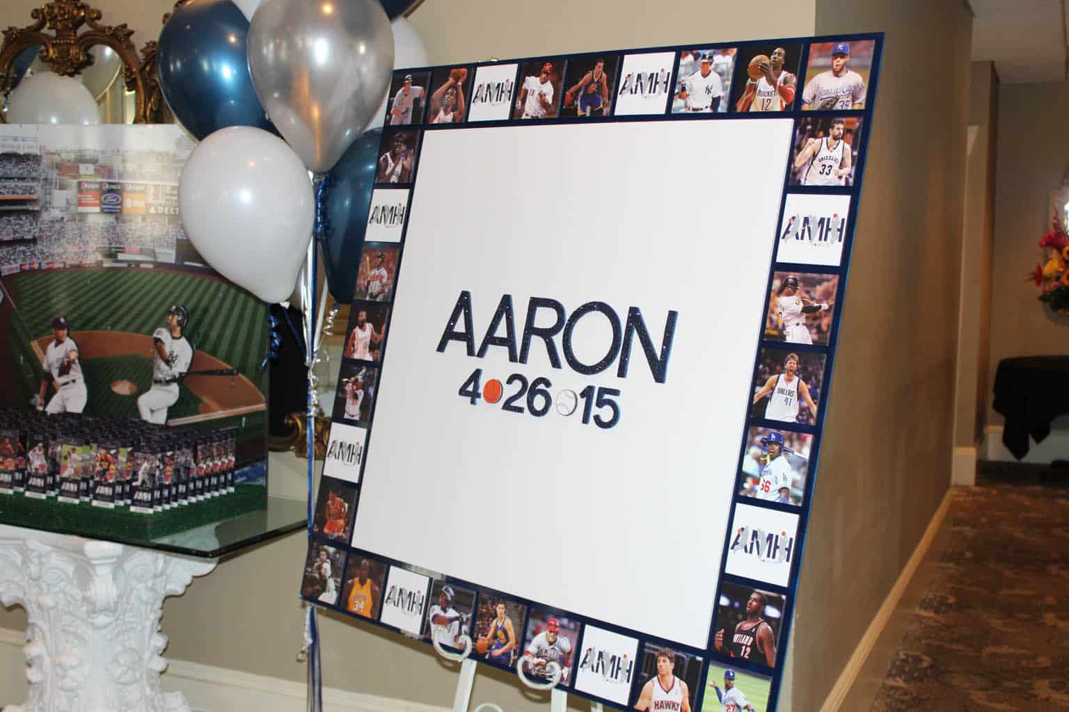 Sports Themed Bar Mitzvah Sign in Board with Custom Logo and Player Photo Border