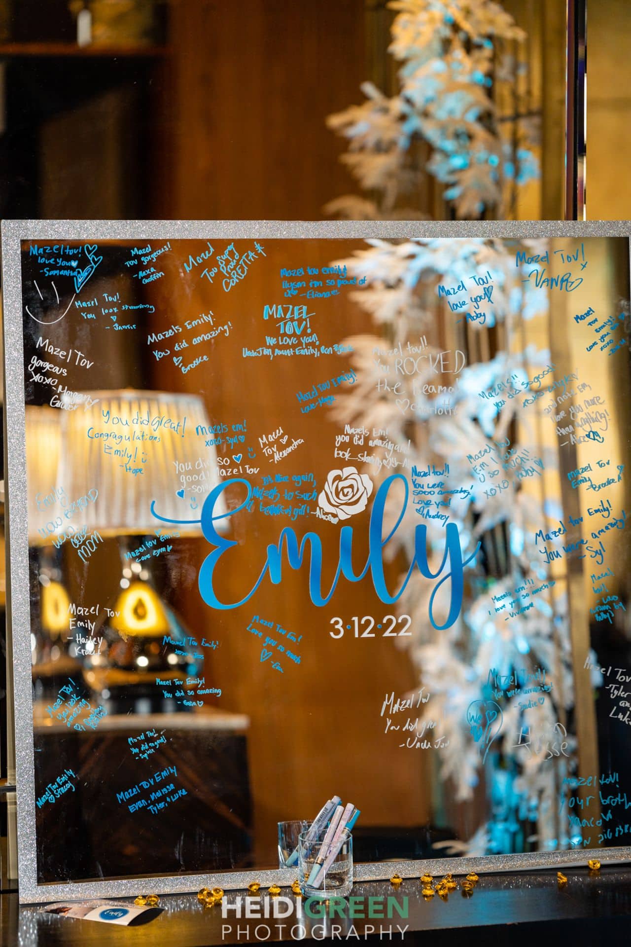 Bat Mitzvah Mirror Sign in Board with Custom Vinyl Ombre Logo