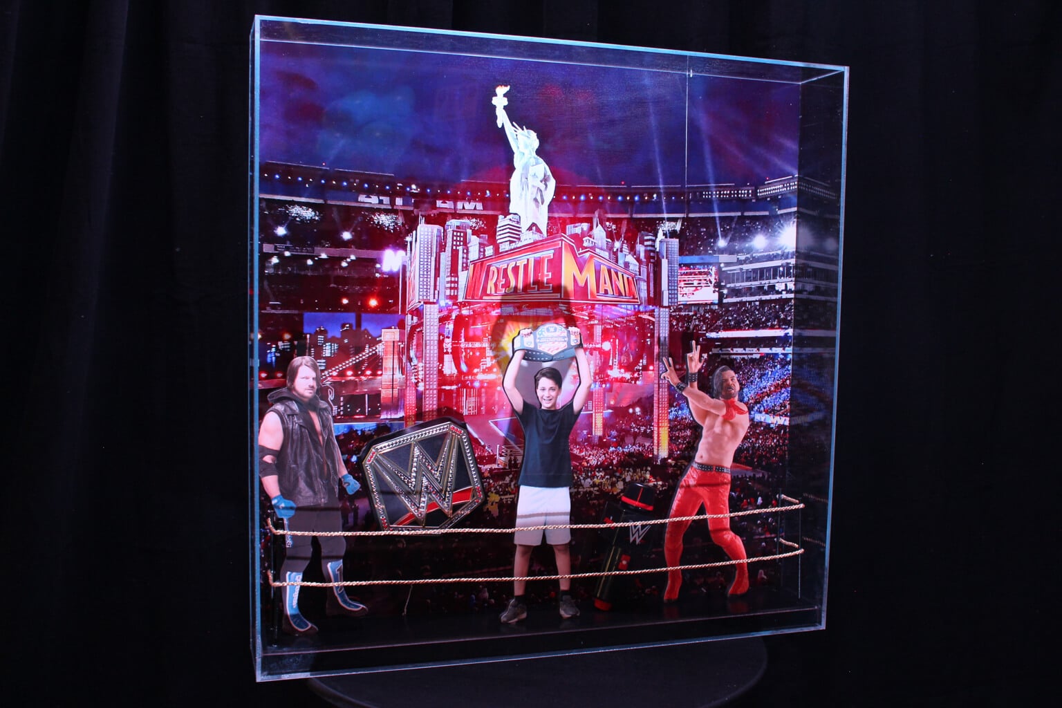 Wrestling Themed Shadow Box Sign in Board with Photo Cutouts and Props