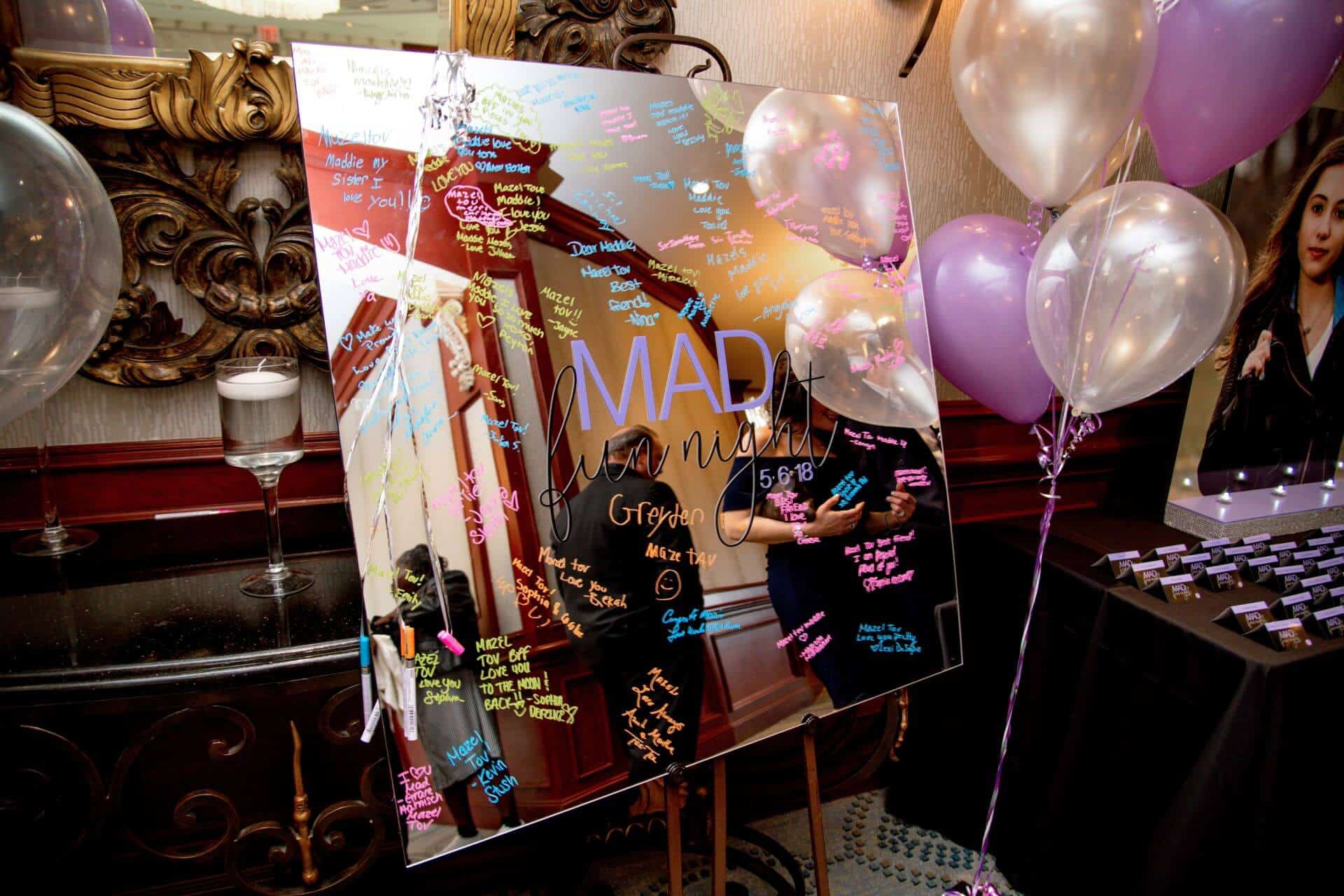 Bat Mitzvah Mirror Sign in Board with Custom Vinyl Logo