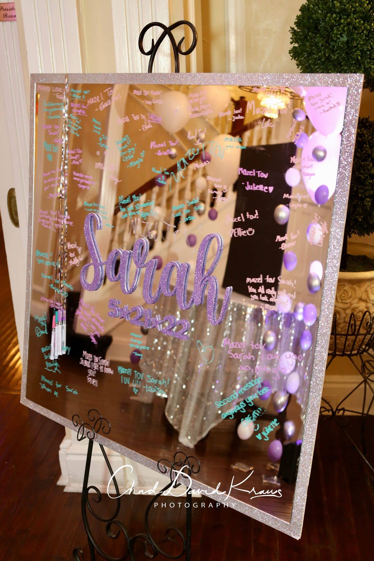 Mirror Sign in Board with Lavender Glitter Name and Date