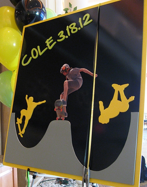 Skateboard themed Sign in Board with Cutout Photo and Silhouettes