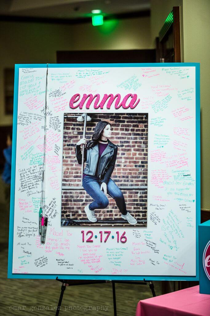 Bat Mitzvah Sign in Board with Blowup Photo, Glittered Name and Date