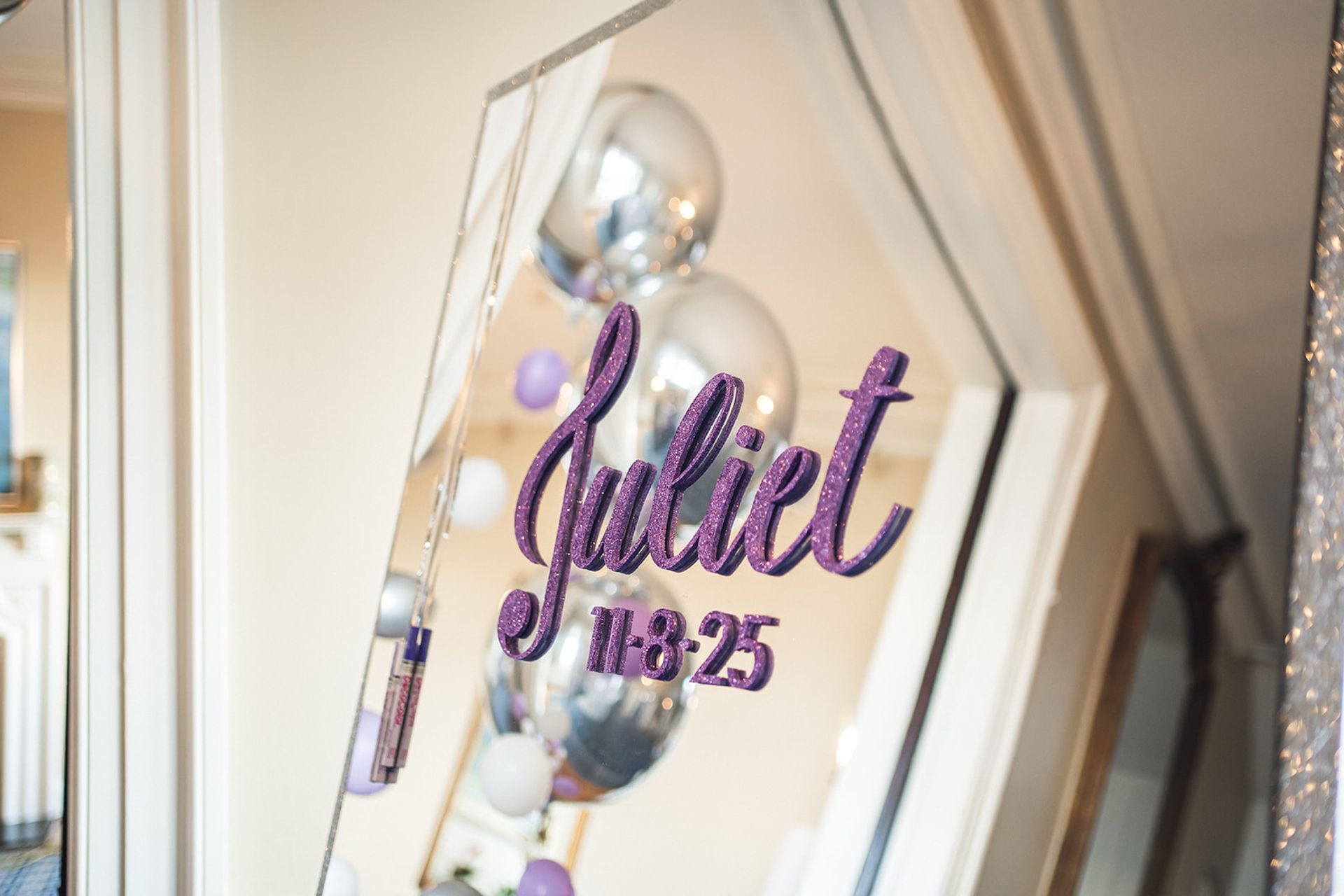 Custom Mirror Sign in Board with Glitter Name
