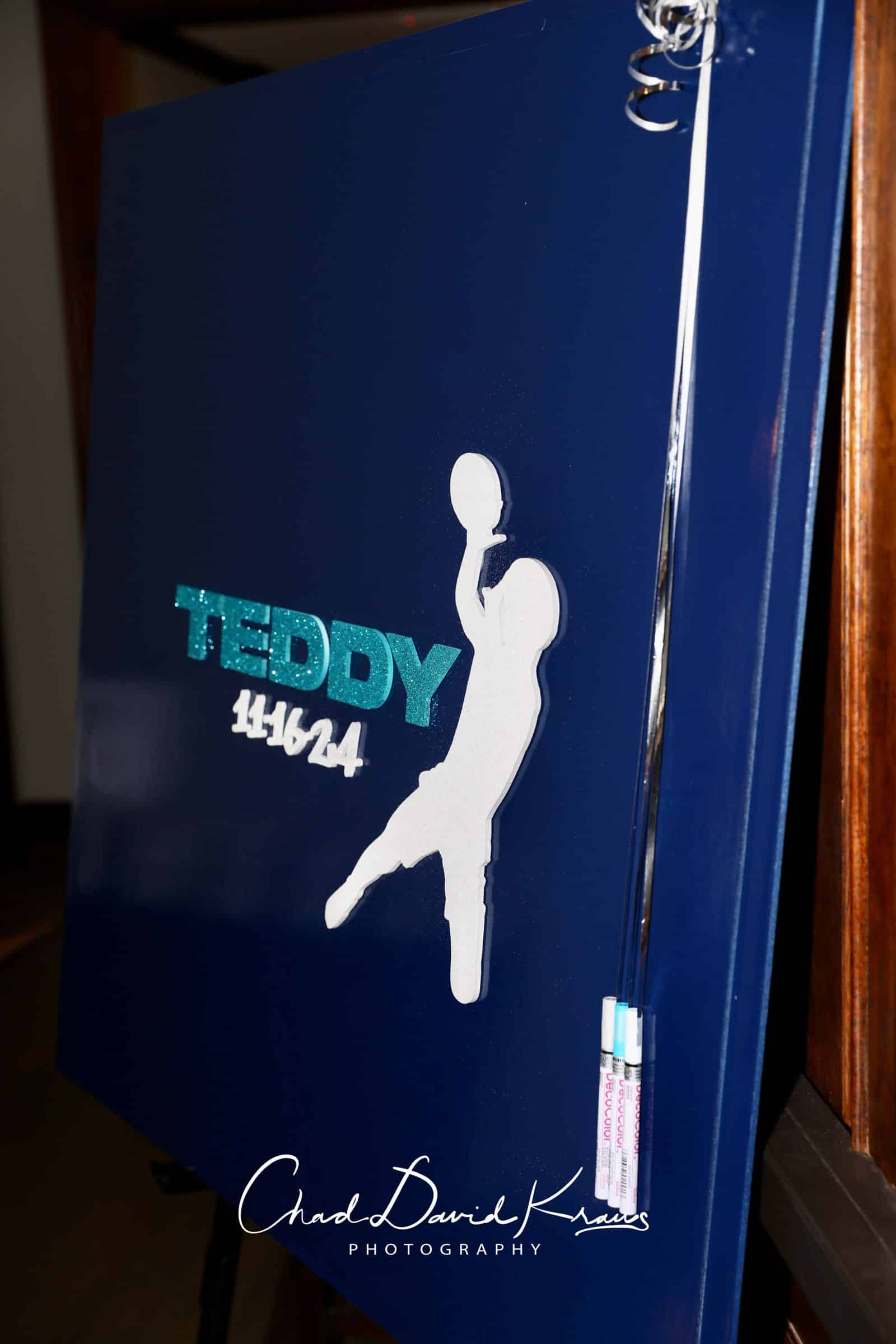 Navy Sign In Board with Glitter Logo