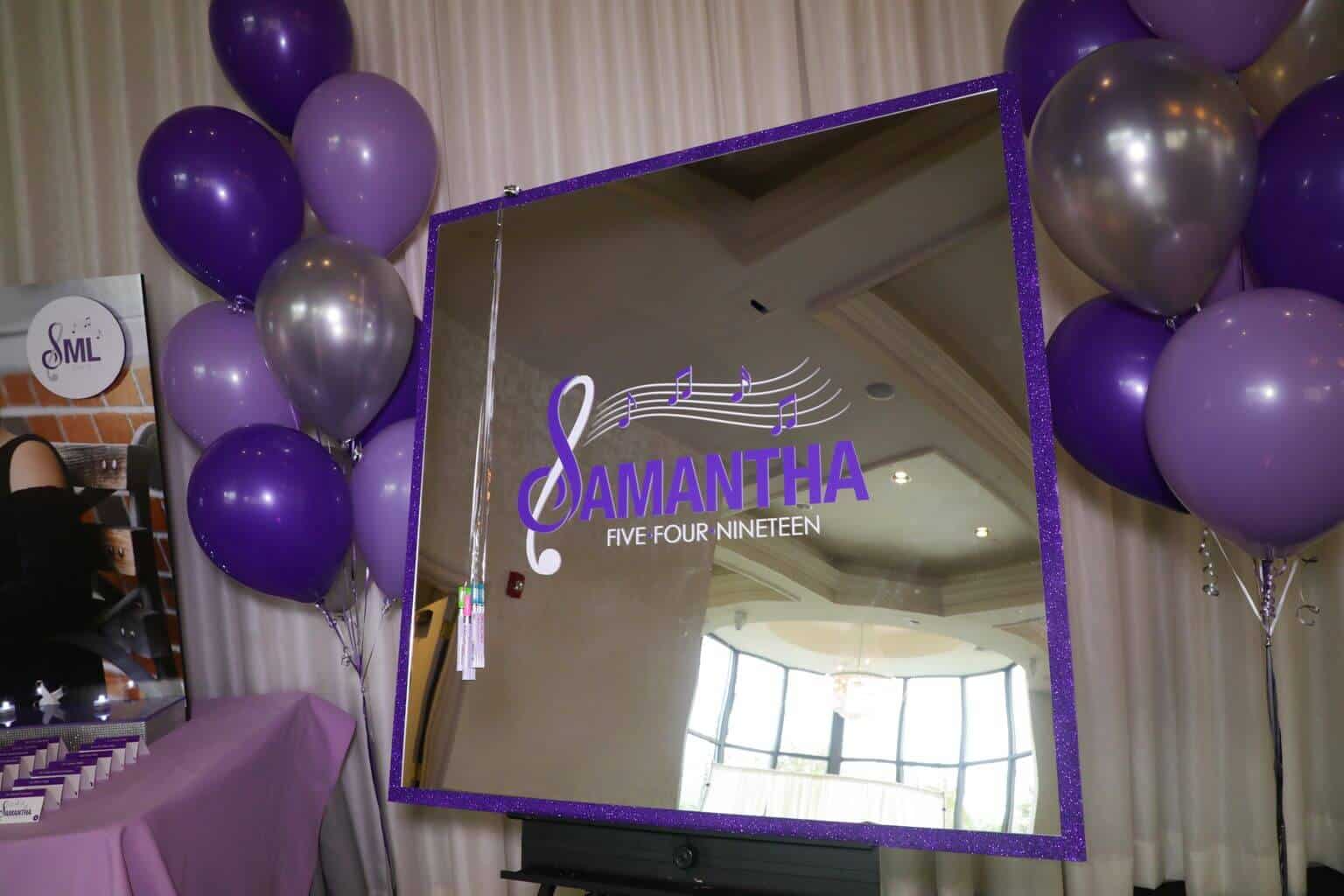 Mirror Sign in Board with Custom Music Themed Logo and Glittered Border