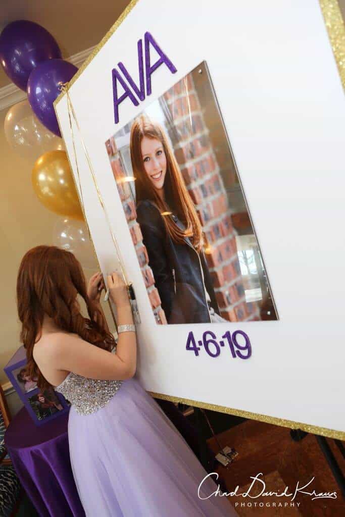 Bat Mitzvah Sign in Board with Blowup Photo and Glittered Name and Date