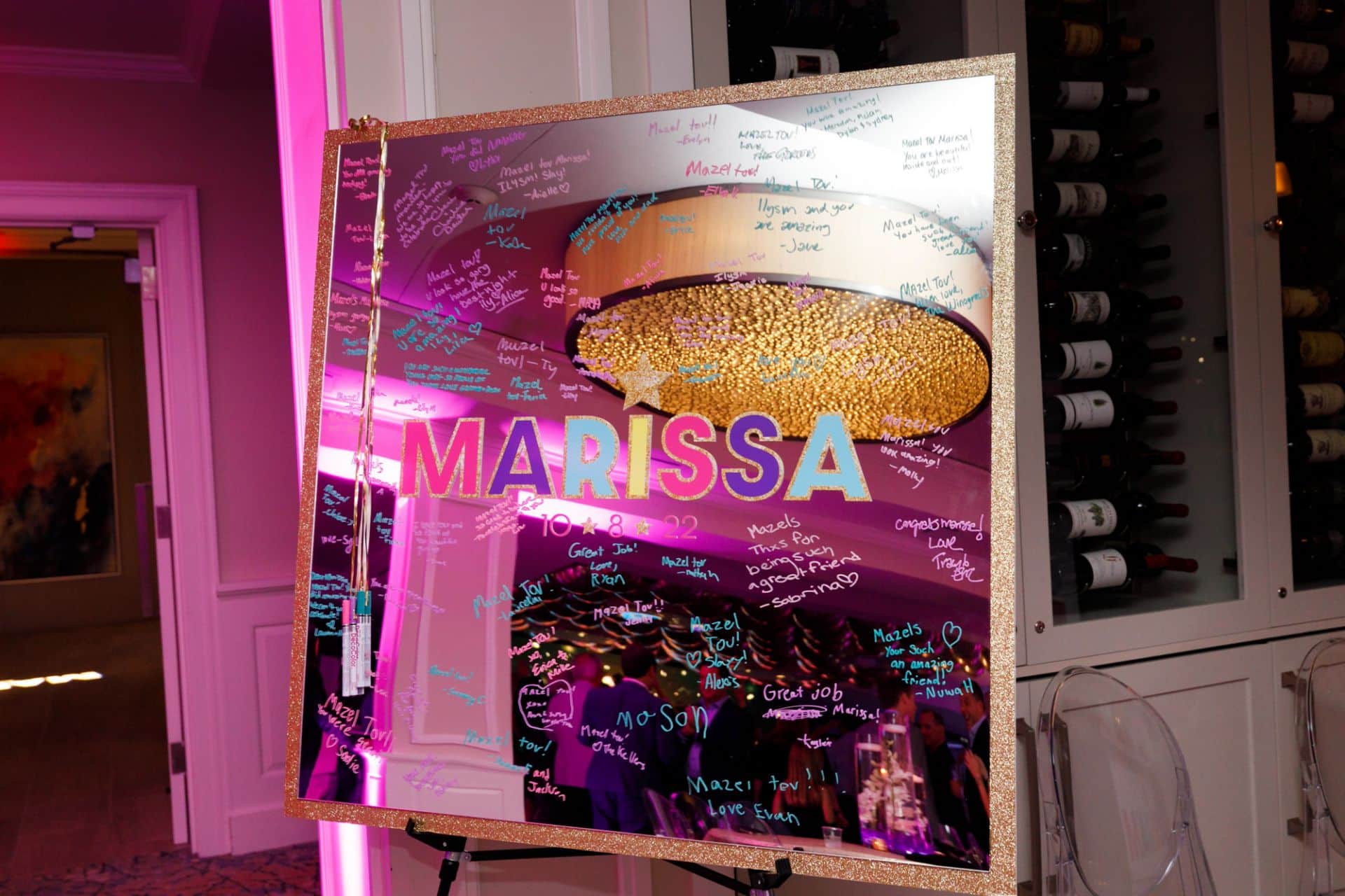 Mirror Sign in Board with Vinyl Logo and Glittered Border