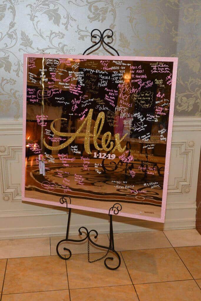 Bat Mitzvah Mirror Sign in Board with Glittered Name and Date