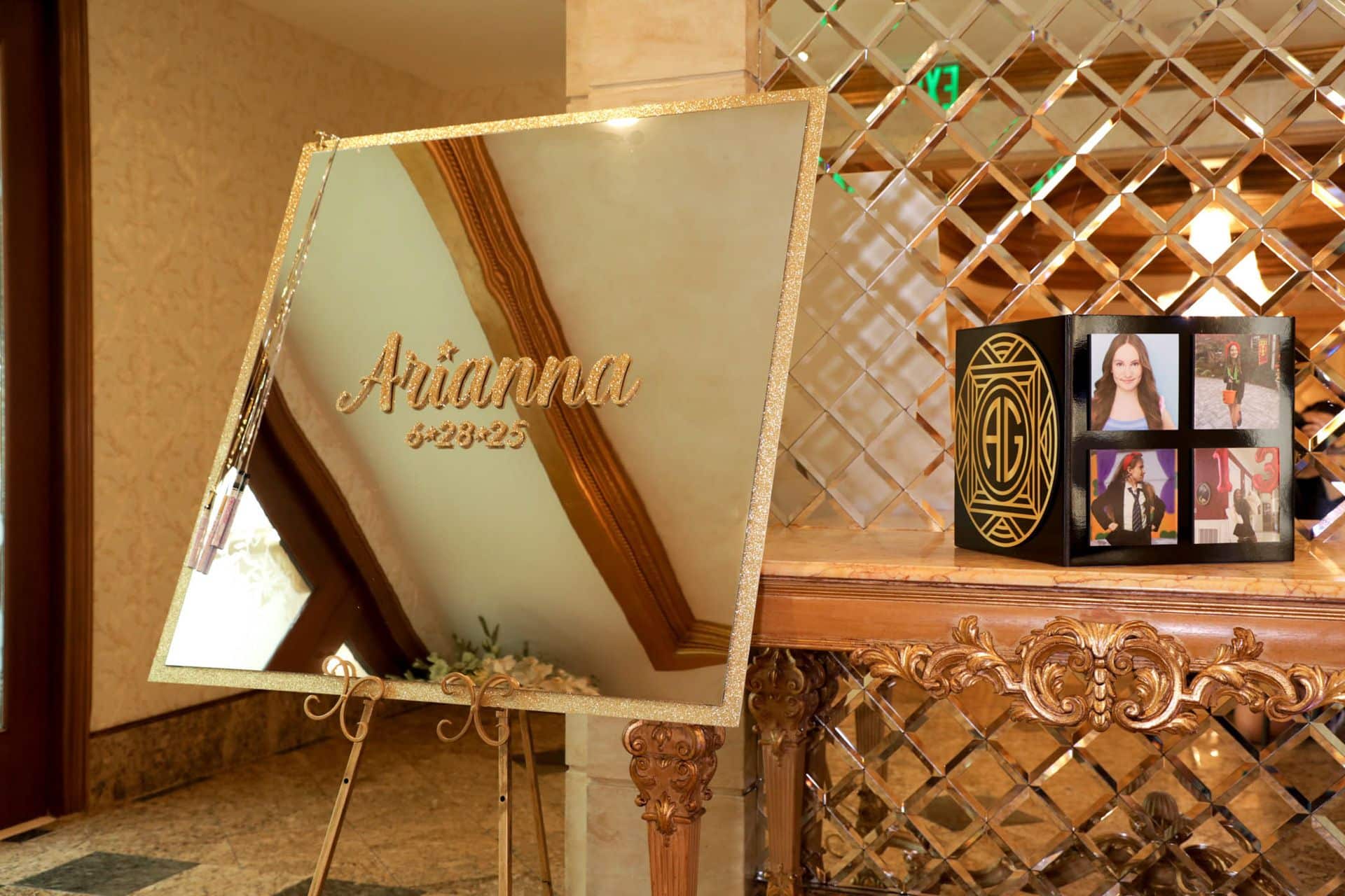 Custom Gold Glitter Mirror Sign In Board for Bat Mitzvah