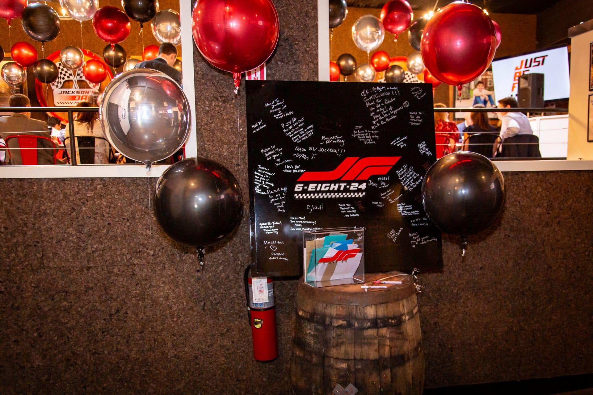 Sign In Board with Custom Logo for a Race Car Theme Bar Mitzvah