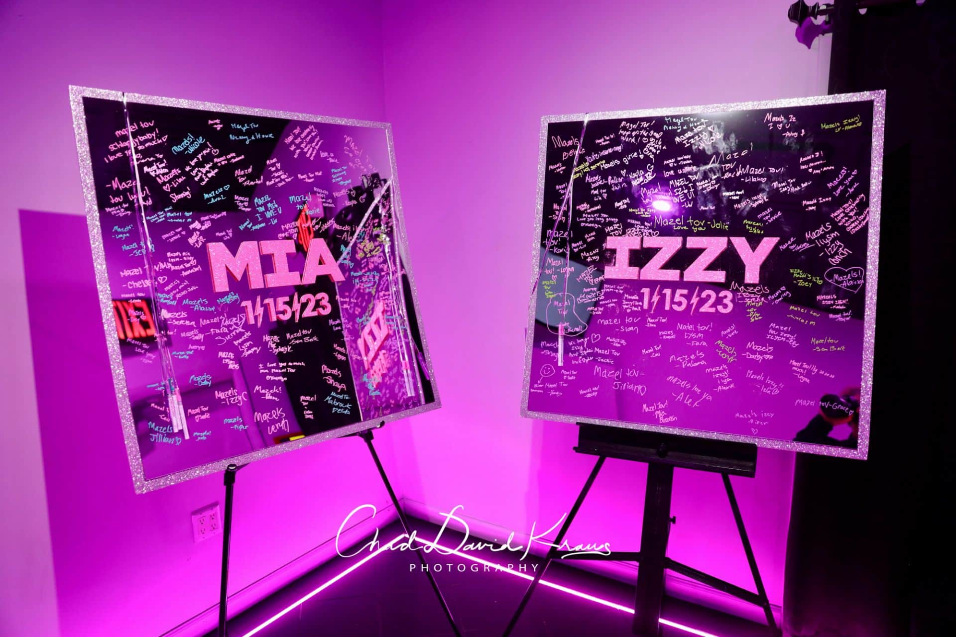 Mirror Sign In Board with Custom Glitter Name and Date