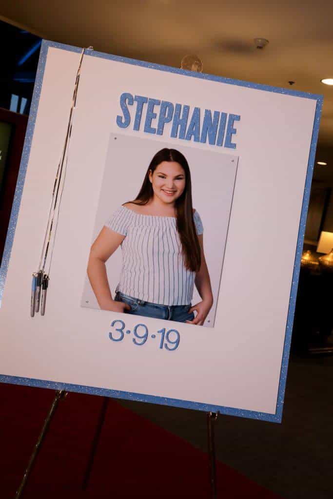 Bat Mitzvah Sign in Board with Blowup Photo and Glittered Name