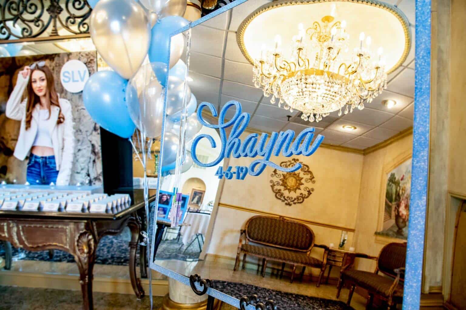 Bat Mitzvah Mirror Sign in Board with Glittered Name and Date