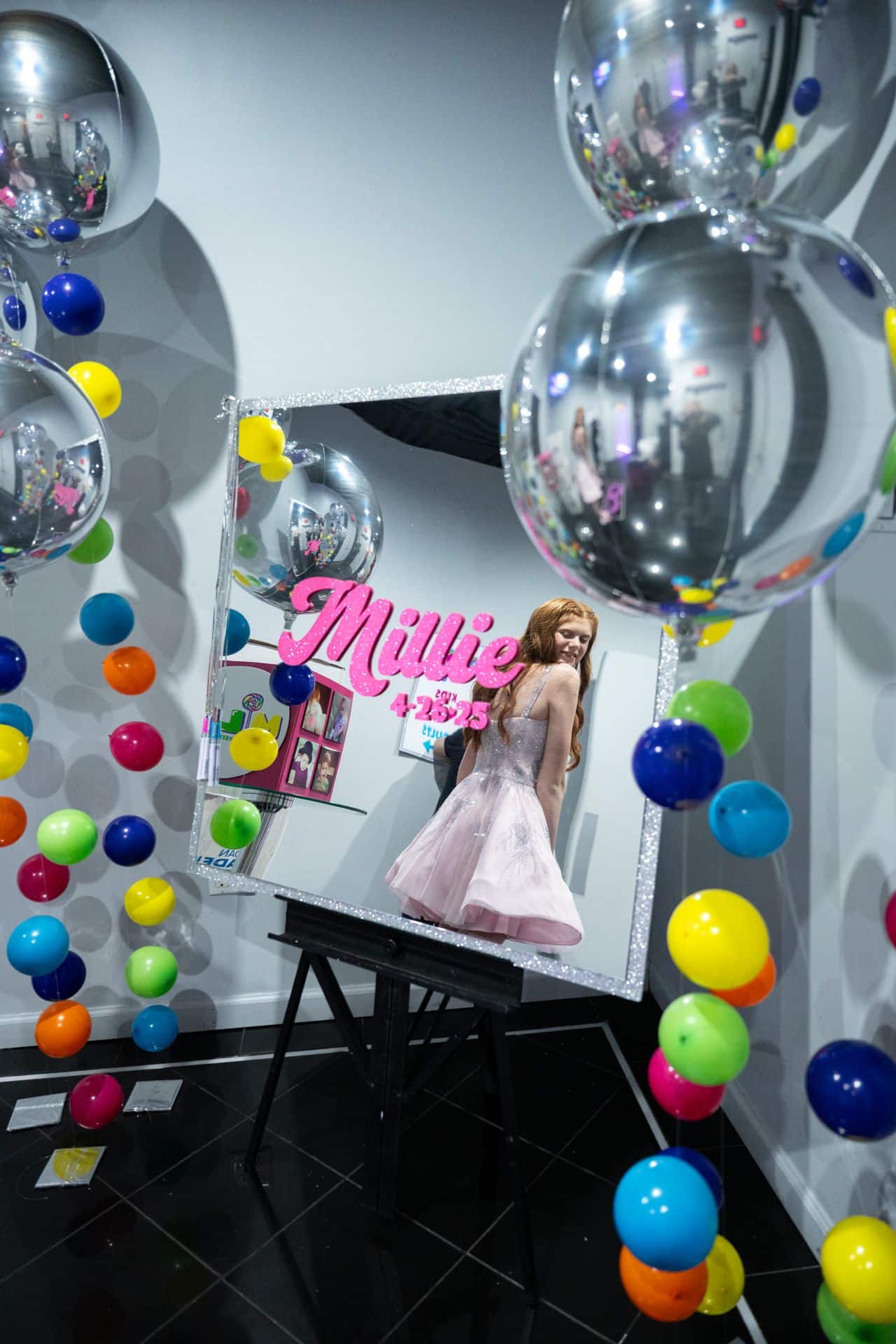 Mirror Sign In Board with Silver and Pink Glitter