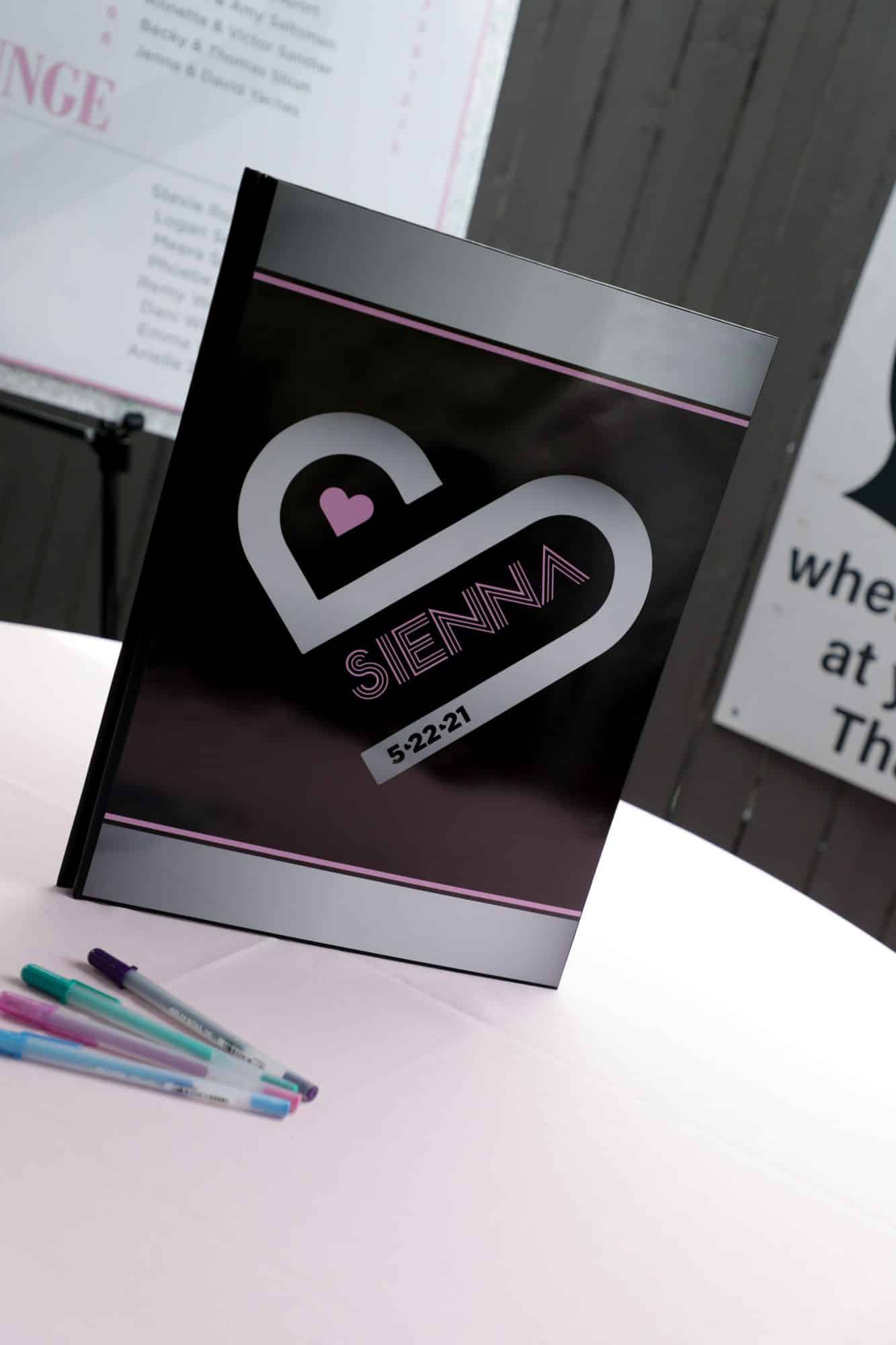 Bar Mitzvah Sign in Book with Custom Heart Logo