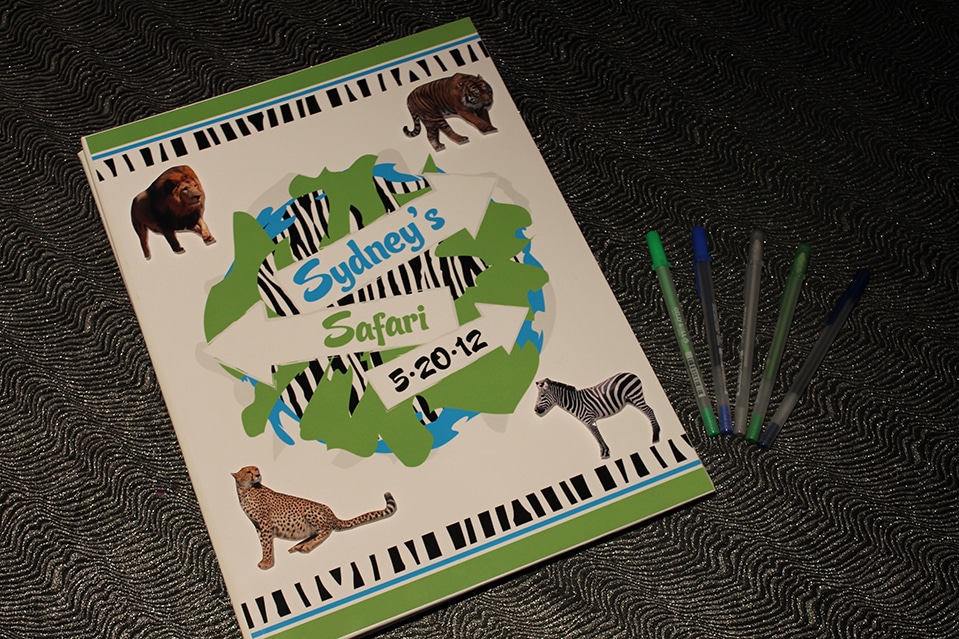 Safari Themed Custom Sign in Book with Logo and Animal Photos
