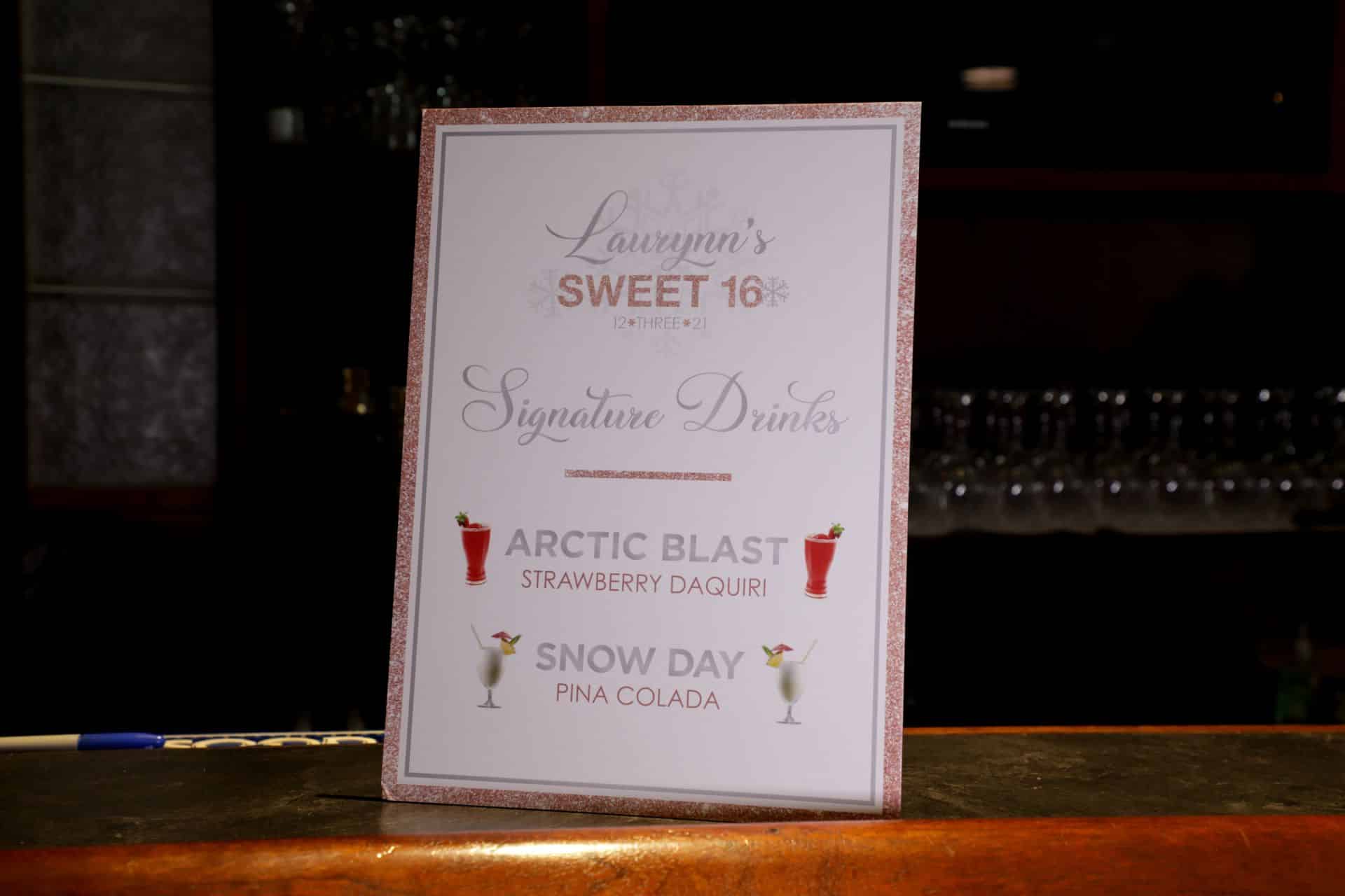 Free Standing Custom Signature Drink Sign for Sweet Sixteen Party Decor
