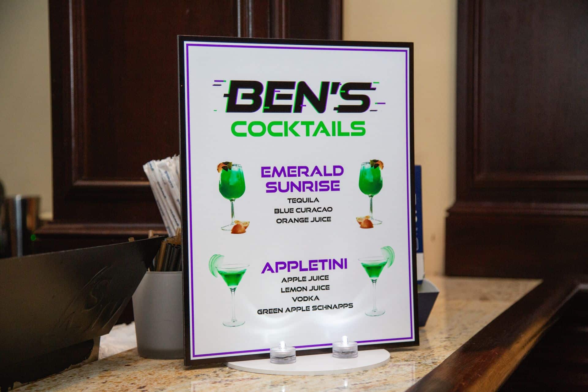 Custom Cocktail Drink Sign for Neon Themed Bar Mitzvah