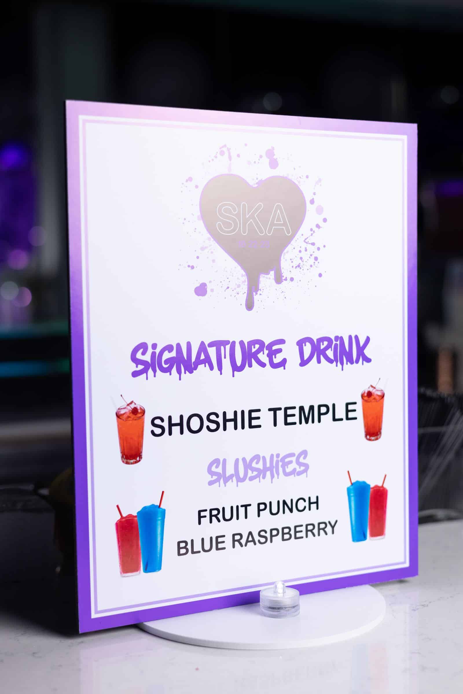 Custom Drink Sign for Kids Mocktails at Bat Mitzvah