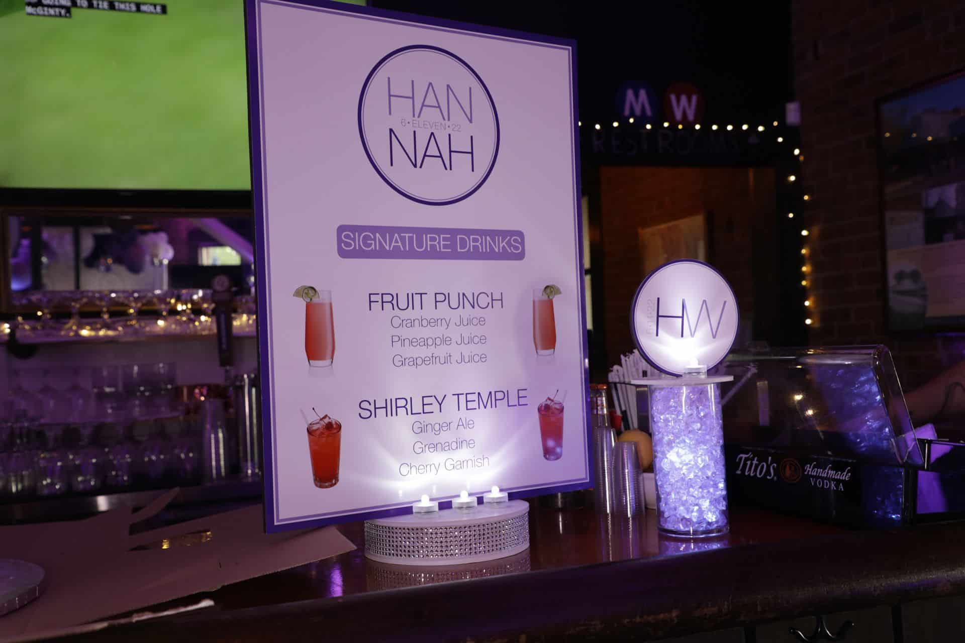 Bat Mitzvah Drink Sign with Custom Logo at Hudson Social
