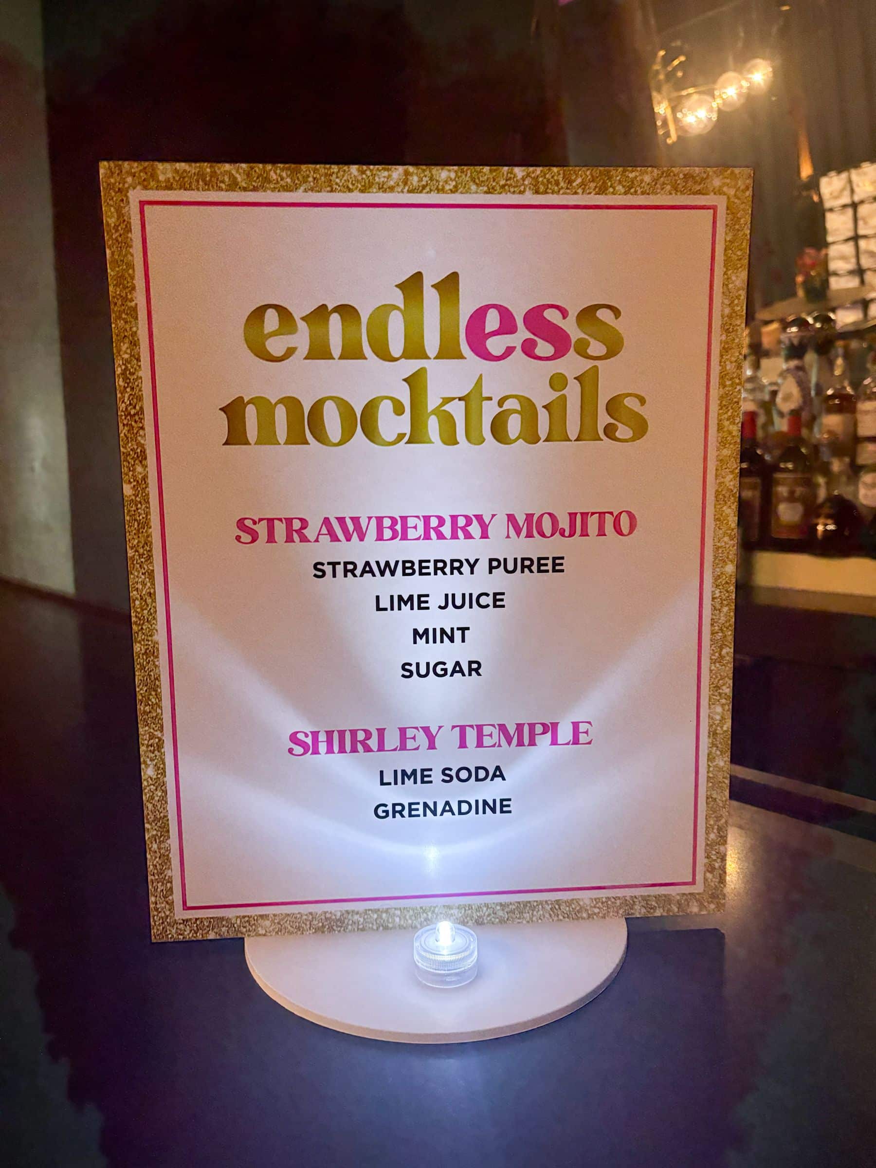Gold and Pink Mocktail Sign for a Bat Mitzvah