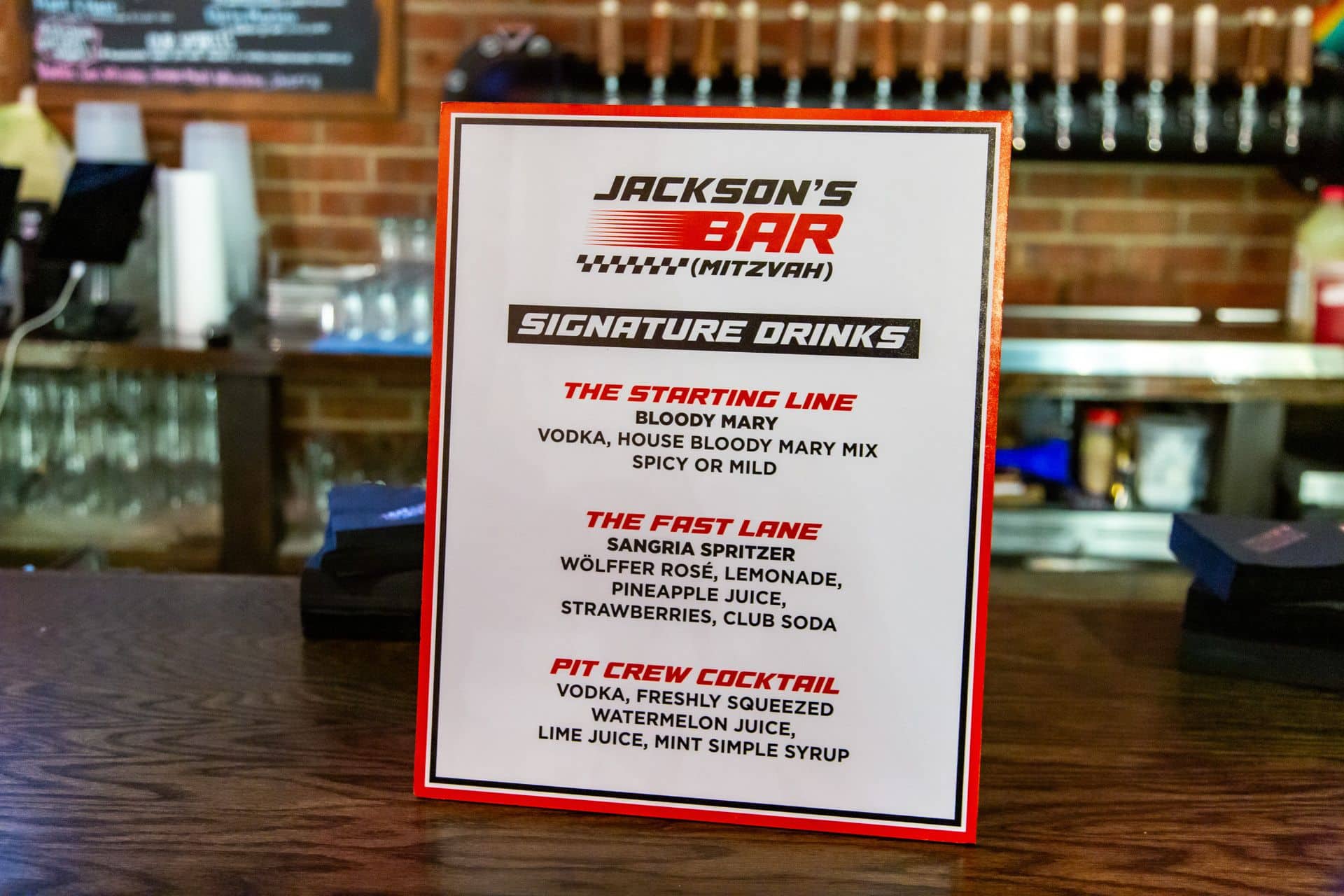 Signature Drink Sign for a Race Car Theme Bar Mitzvah
