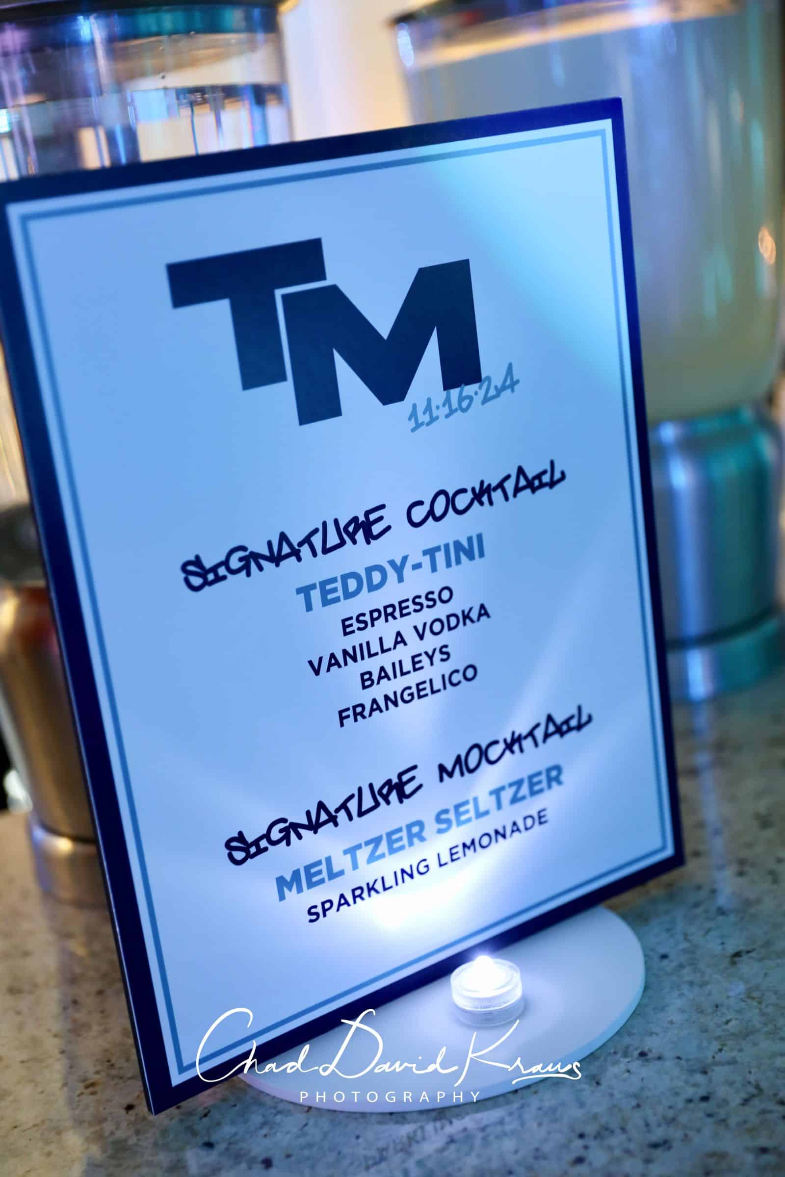 Mocktails and Cocktails Signature Drink Sign with a Custom Logo for a Bar Mitzvah