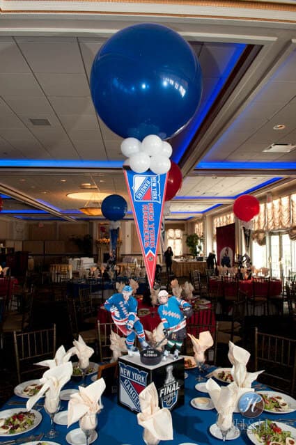 Hockey Themed Rangers Centerpiece with Player Cutouts and Floating Pennant