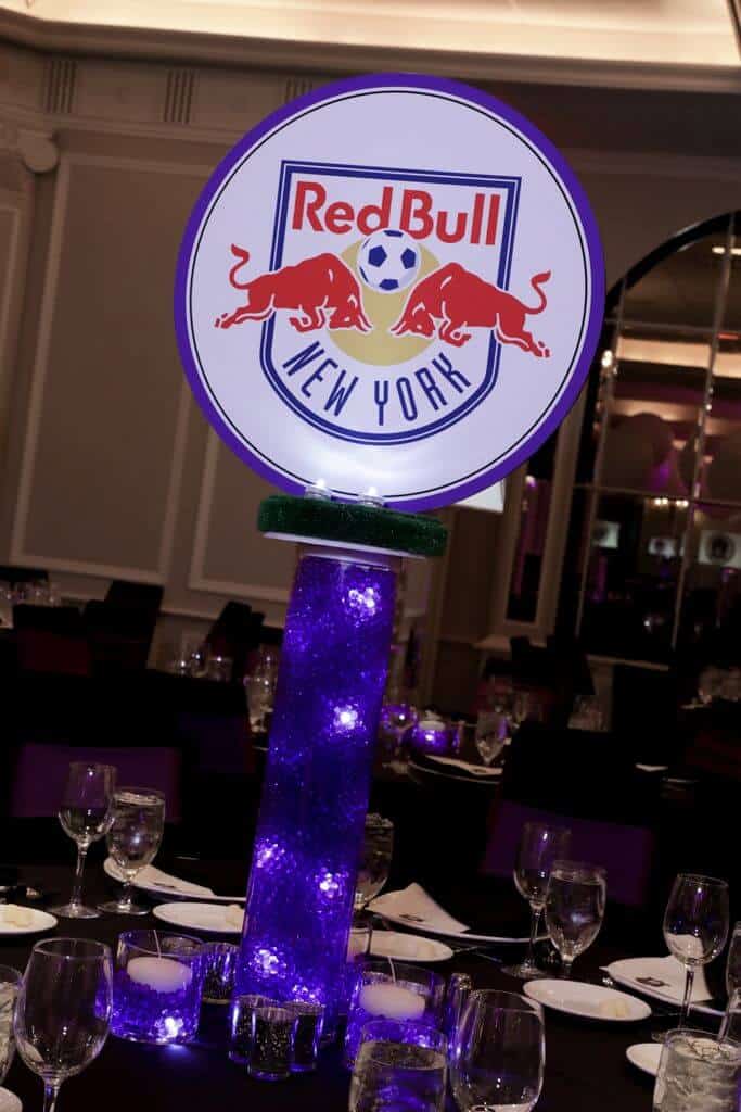 Soccer Themed Centerpiece with LED Vases and Team Logo Toppers