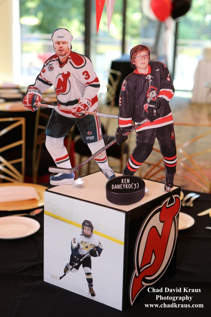 Hockey Themed Centerpiece with Cutout Player and Team Logo