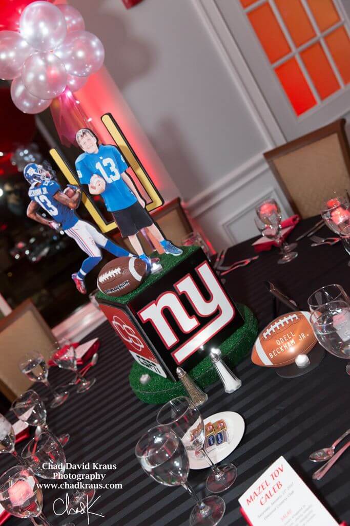 Football Themed Centerpiece with Team Logos and Cutout Figures
