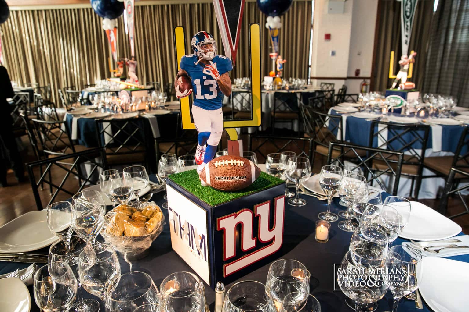 Football Themed Centerpiece with Custom Logo and 3D Cutouts