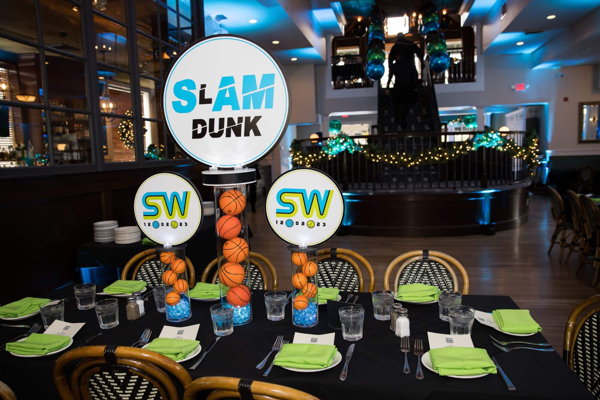 Basketball Themed Centerpiece with Custom Logo and Basketballs