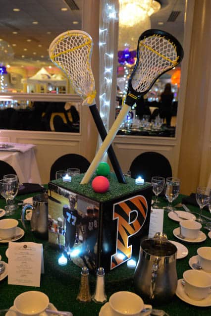 Lacrosse Themed Bar Mitzvah Centerpiece with Lacrosse Sticks and Turf Base
