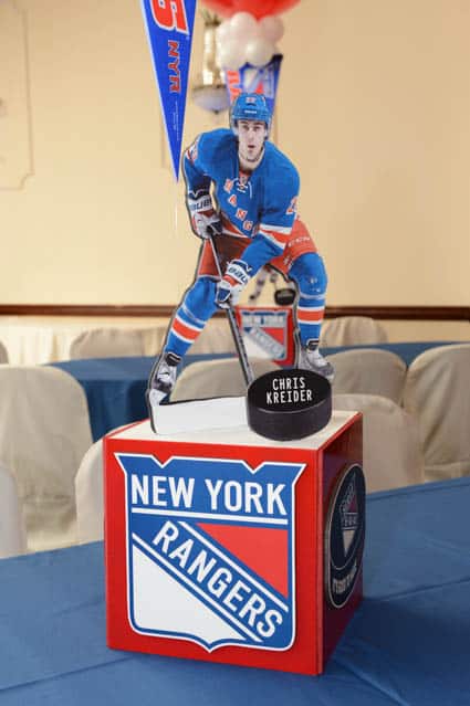 Rangers Themed Bar Mitzvah Centerpiece with Cutout Player
