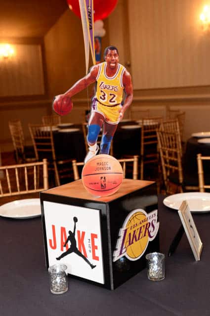 Basketball Themed Photo Cube Centerpiece with Player Topper