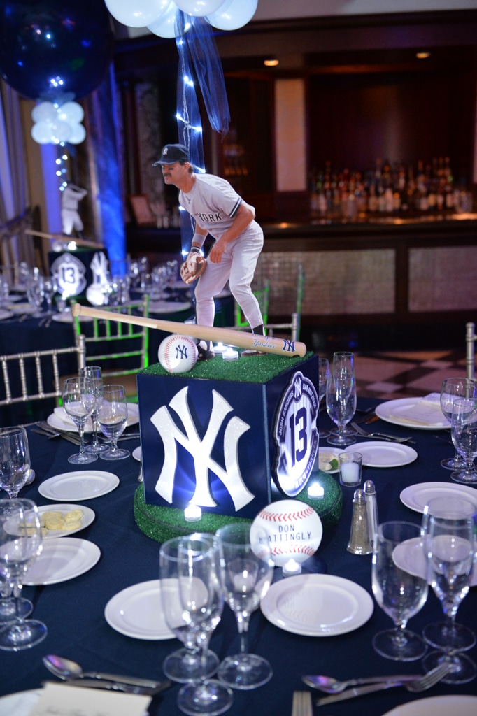 Yankees Themed Centerpiece with Custom Logo and Player Cutouts