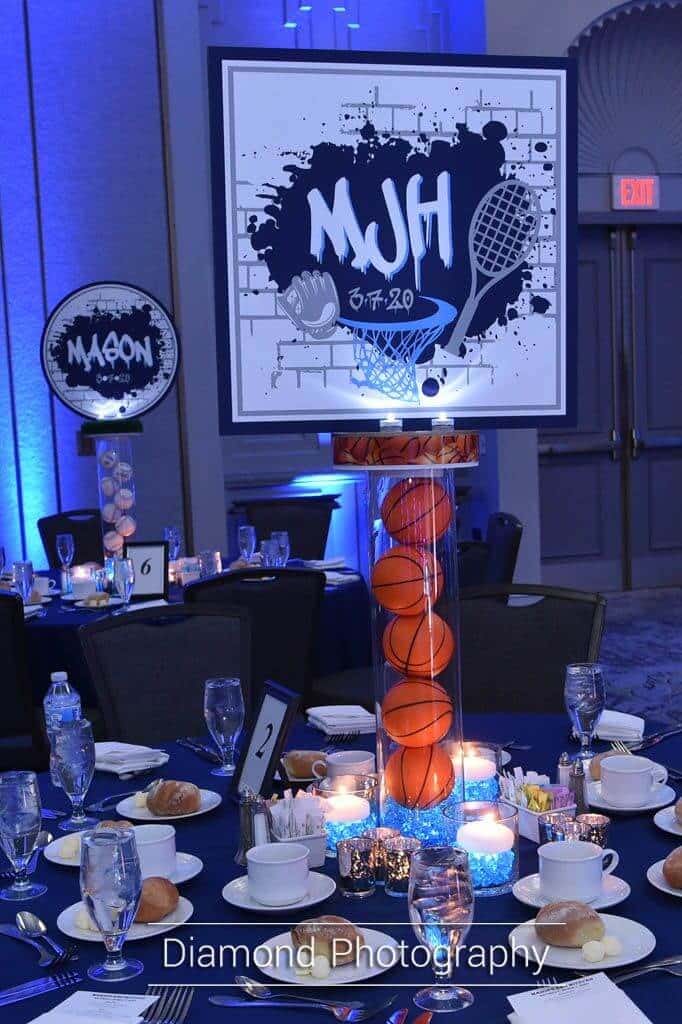 Graffiti Themed Basketball Centerpiece with Custom Logo