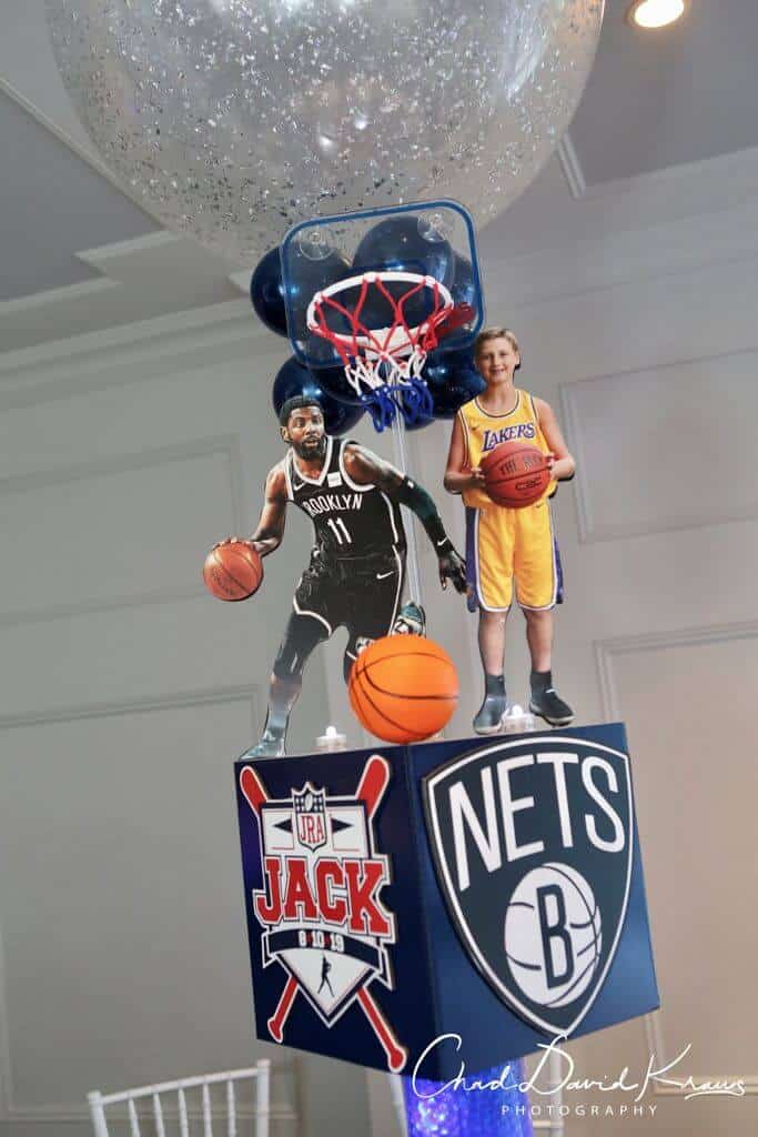 Basketball Themed Centerpiece with Custom Logo and Photo Cutouts