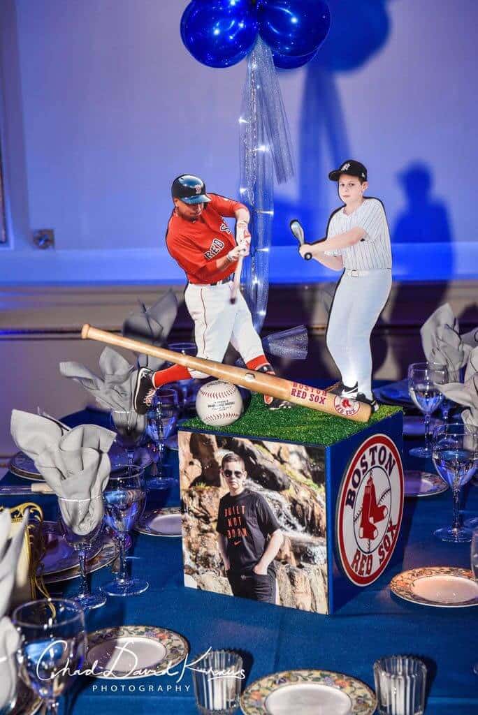 Custom Baseball Themed Cube Centerpiece with Photos and Team Logos
