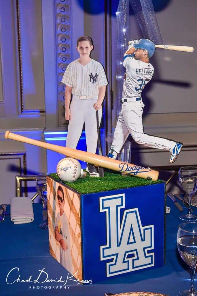 Custom LA Dodgers Baseball Themed Cube Centerpiece with Photos and Team Logos
