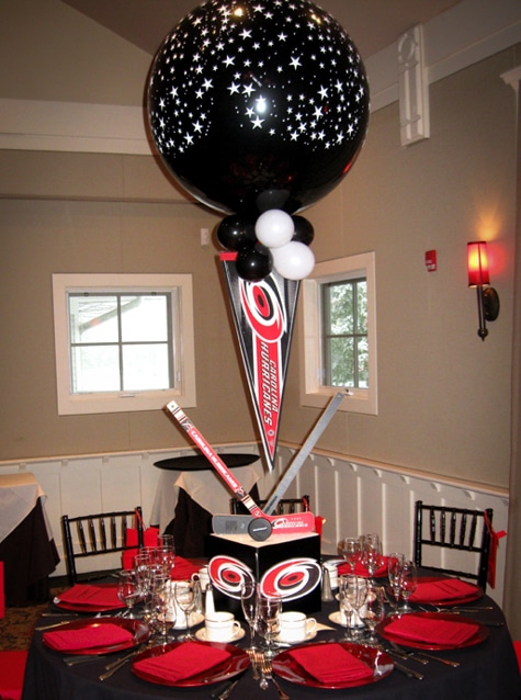 Hockey Themed Cube Centerpiece with Criss Crossing Hockey Sticks