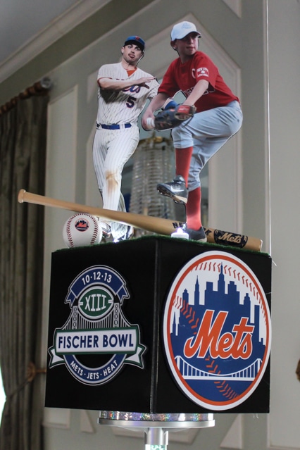 Mets Themed Sports Centerpiece with Cutout Player and Sports Equipment