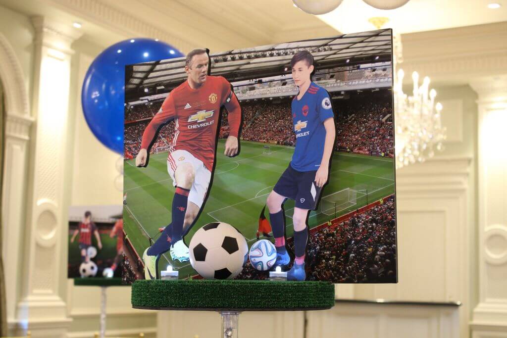 Soccer Themed Diorama Centerpiece with Stadium Background and Cutout Sports Figures