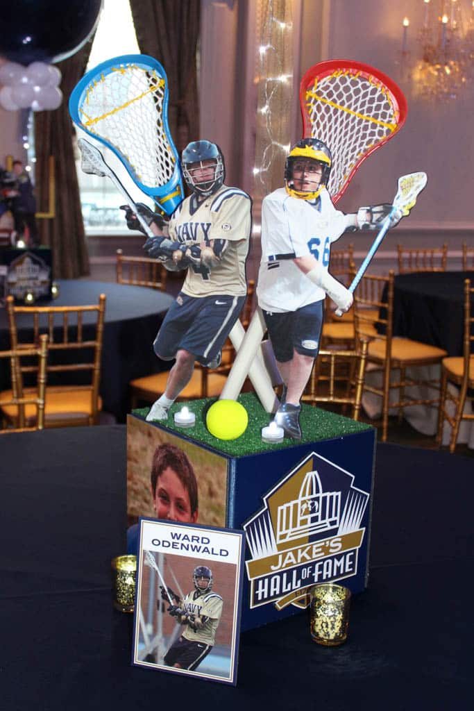 Lacrosse Themed Cube Centerpiece for Sports Themed Bar Mitzvah