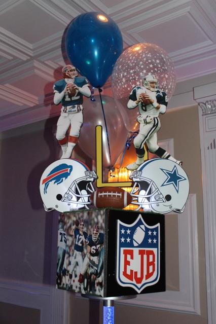 Superbowl Football Themed Centerpiece with Cutout Team Helmets and LED Stands
